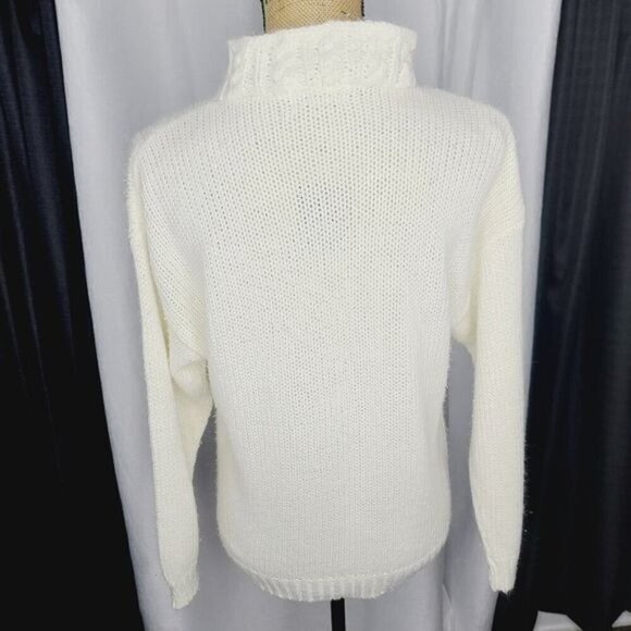 Vintage 80s Chunky Knit Mock Neck White Sweater - Picture 3 of 11